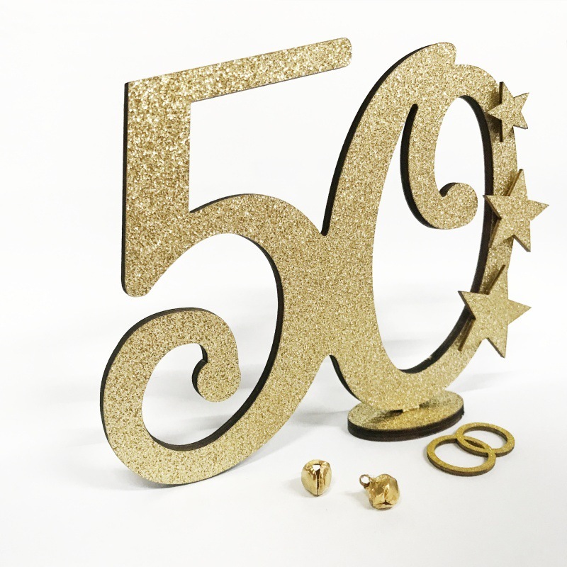 木製50周年記念装飾品、木製テーブル番号、クリエイティブな数字と文字の座席札、結婚式の工芸品、小さな装飾品|undefined