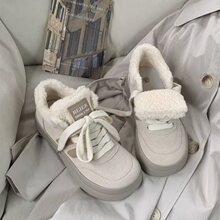 春夏休闲高帮加绒板鞋百搭圆头厚底保暖棉鞋加厚雪地靴棉靴