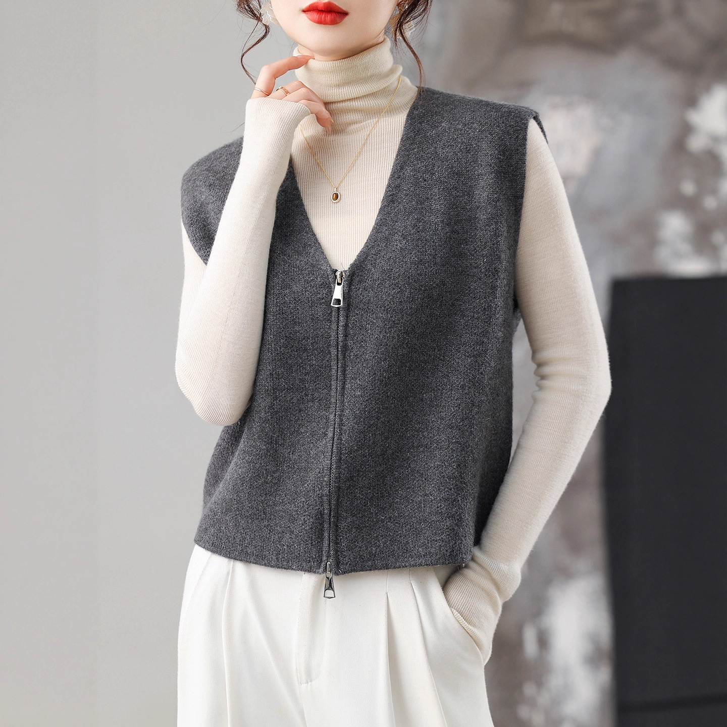 Vest with zipper sleevless