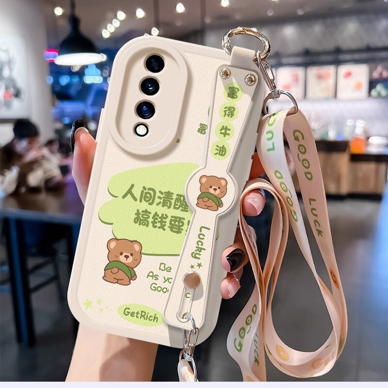 Crossbody Honor 100pro Mobile Phone Case 90GT Women's Wristband Anti-drop Suitable for Bear Cartoon Honor 200Pro Niche