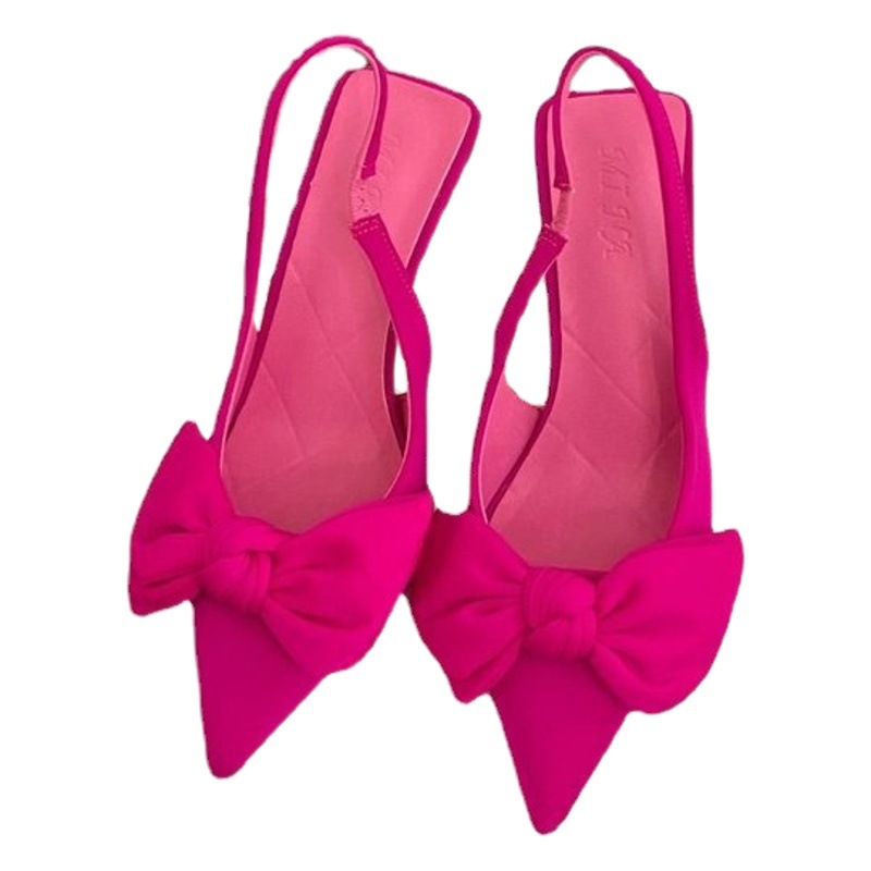2022 Summer New Korean Style Fashionable Pointed Toe Baotou Leg Bow High Heel Sandals Thin Heel Women's Shoes