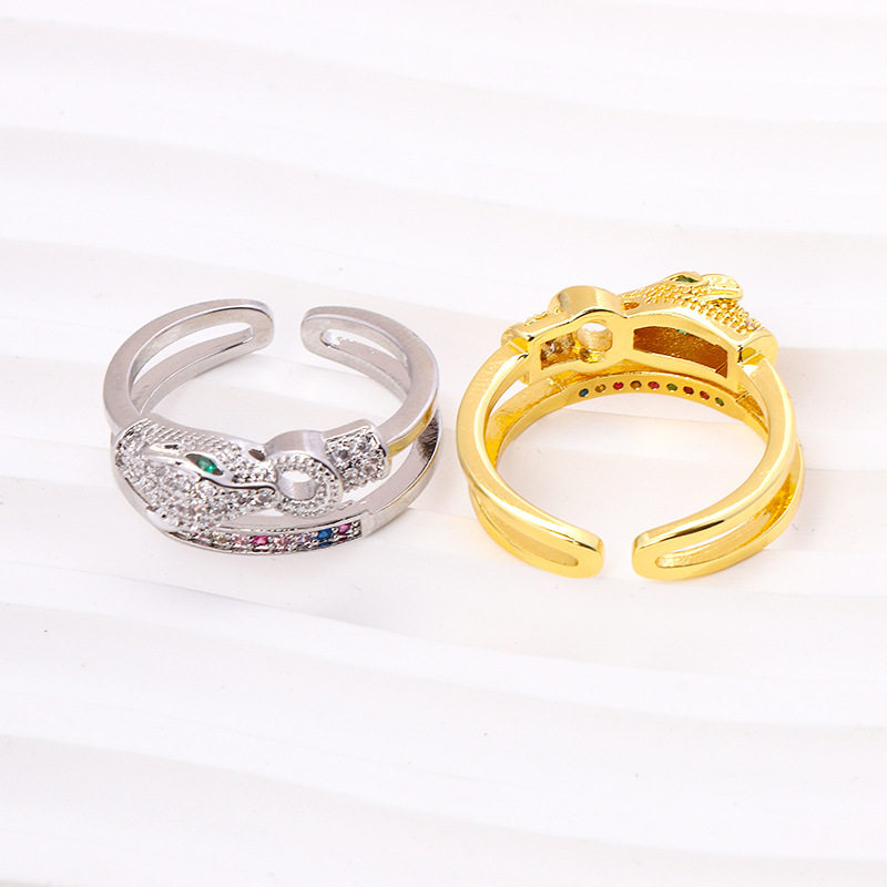 Kreativer neuer personalisierter Hip-Hop-Ring mit Leopardenkopf und Volldiamant, doppellagiges Hohldesign, modischer, vielseitiger Ring_voghion.com
