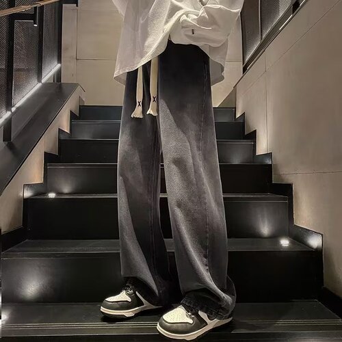 Spring and Autumn American Street Straight Leg Casual Men's Washed Jeans Loose Trendy Matchy Wide Leg Pants