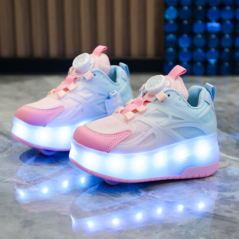 Children's walk-on shoes Boy's roller-on shoes spinning buttons Girl's luminous roller-on shoes twin-on skates_voghion.com