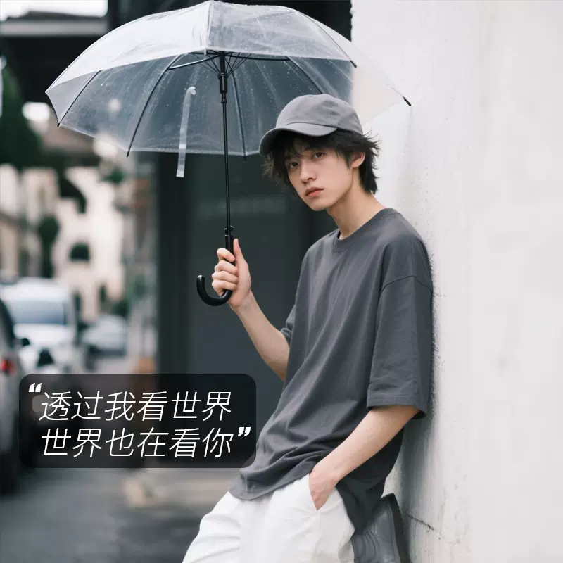 拍照氛围感道具雨伞 韩版网红小清新透明伞加厚学生高颜值长柄伞