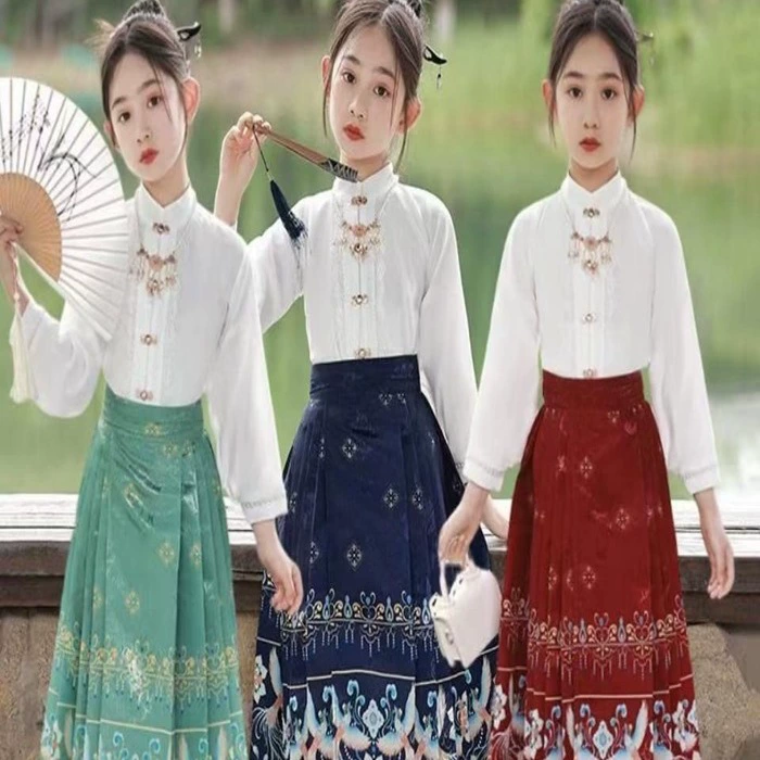 Древний костюм для девочек в китайском стиле, жилет, юбка, костюм маленькой девочки, костюм Мин Тан в древнем стиле ханьфу, одежда в китайском стиле, осень