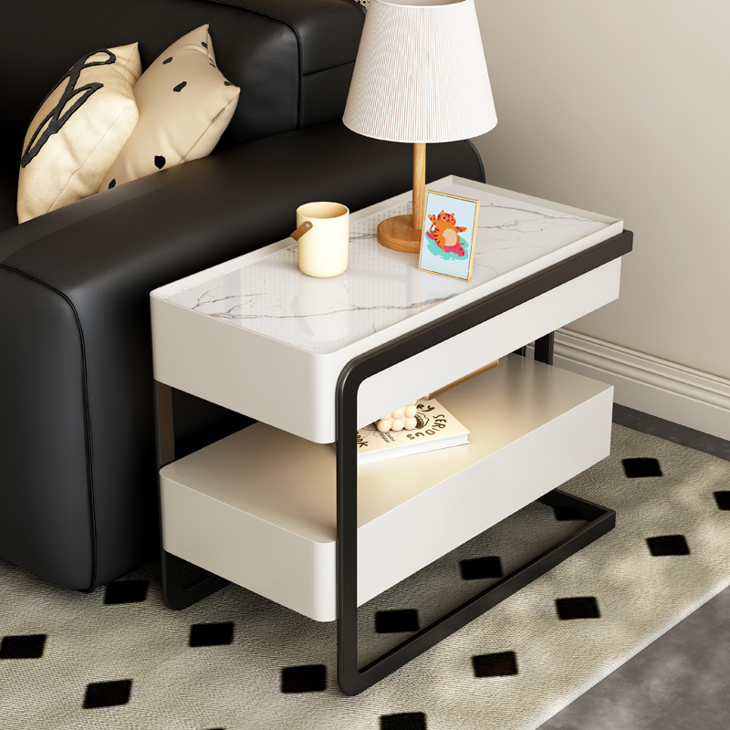 Gabinete de almacenamiento de sala de estar de lujo ligero móvil sofá de madera sólida gabinete lateral de mesa de té casero gabinete lateral de sofá gabinete lateral
