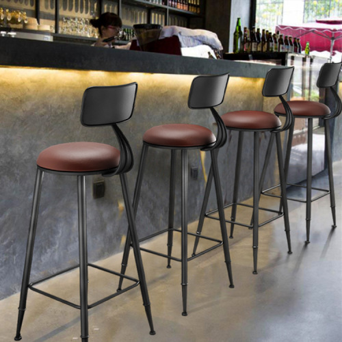 Modern minimalist bar stools with backrest, American style bar chairs, retro high-leg wooden bar stools, high-leg iron bar chairs