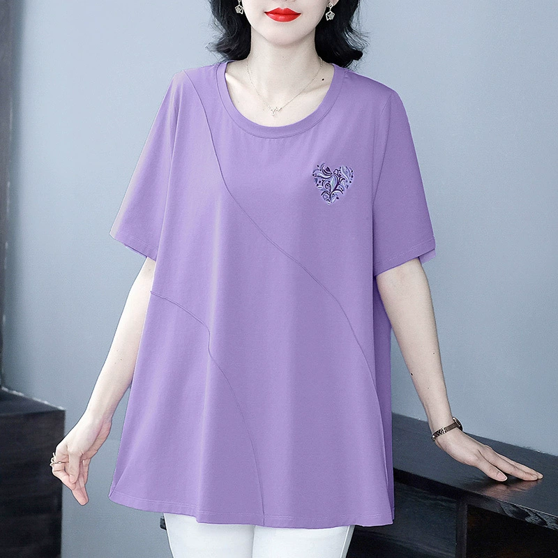 Лето 2025, новый стиль, 125kg Fat Mom, полосатая футболка Fat MM, большой размер, футболка с круглым вырезом, рубашка, повседневная женская одежда