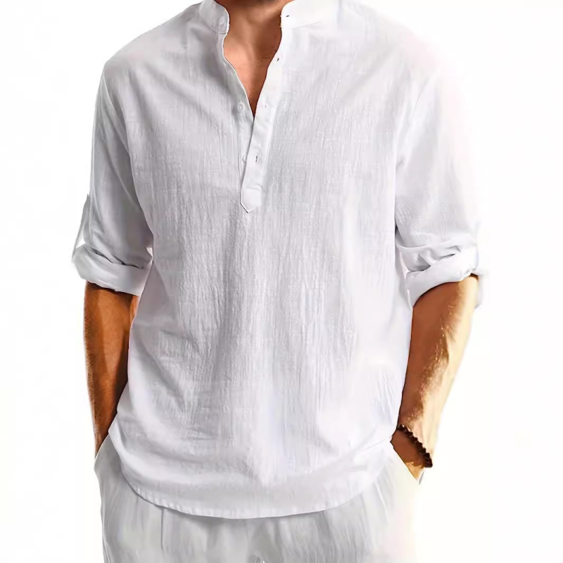 Amazon Men's Linen Henry Shirt Long Sleeve Linen Shirt Beach Yoga Loose Slim Henry Top