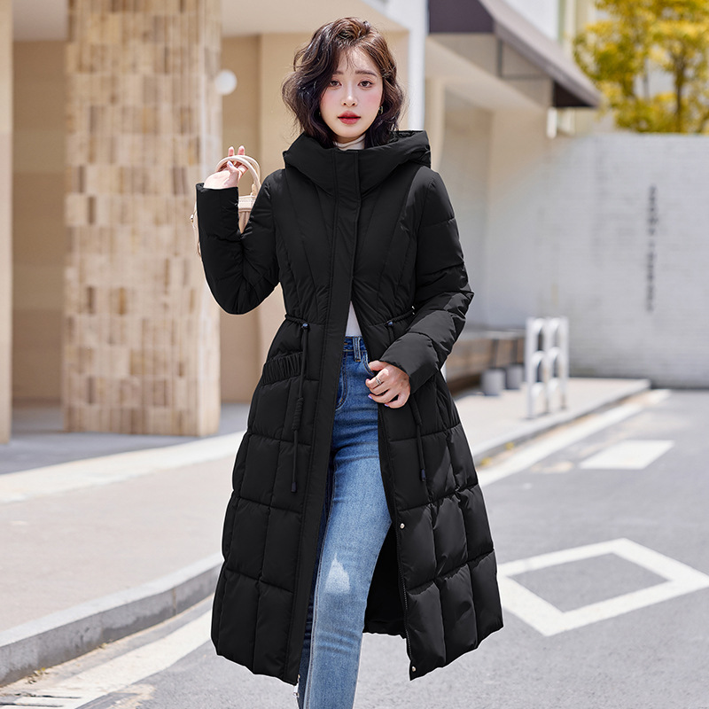 Algodón ropa de algodón mujer rodilla larga delgada temperamento de moda encapuchado otoño y invierno nuevo cinturón elegante chaqueta de algodón image 6
