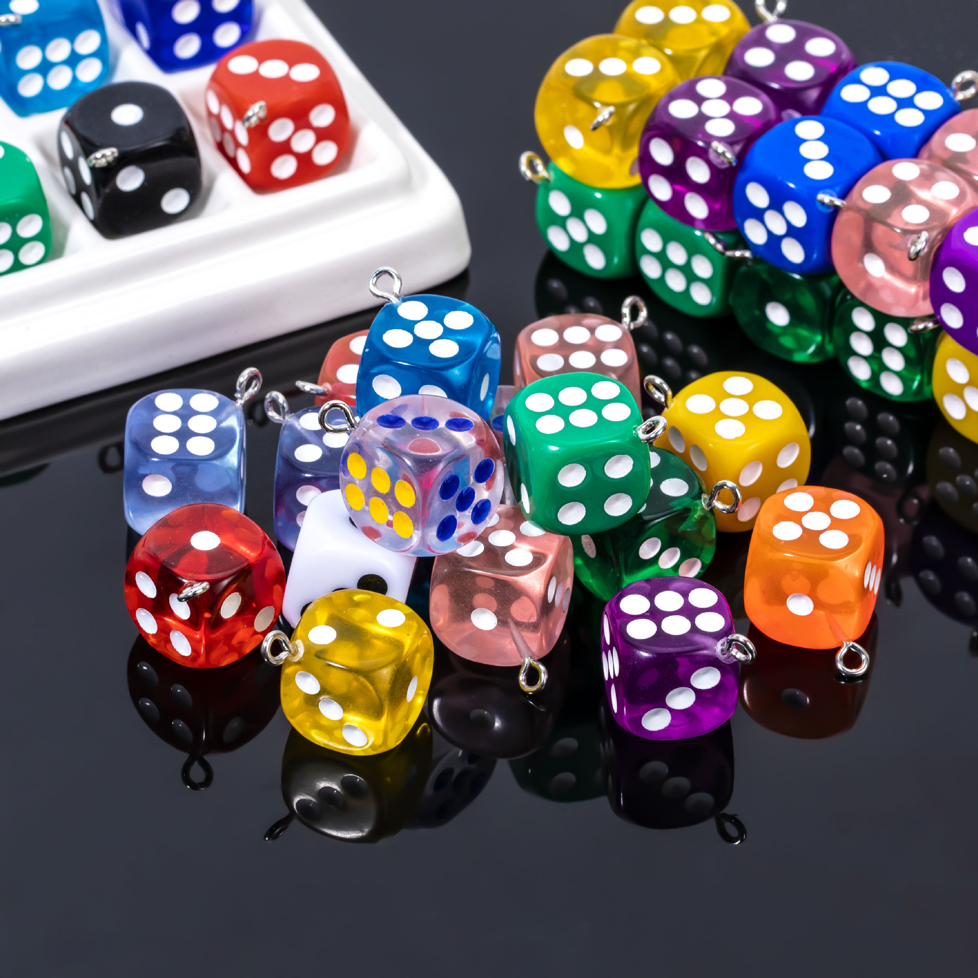 Acrylic Colorful Transparent Dice Pendant with Horn-Shaped Nails DIY Jewelry Accessories Handmade Bag Keychain Charm
