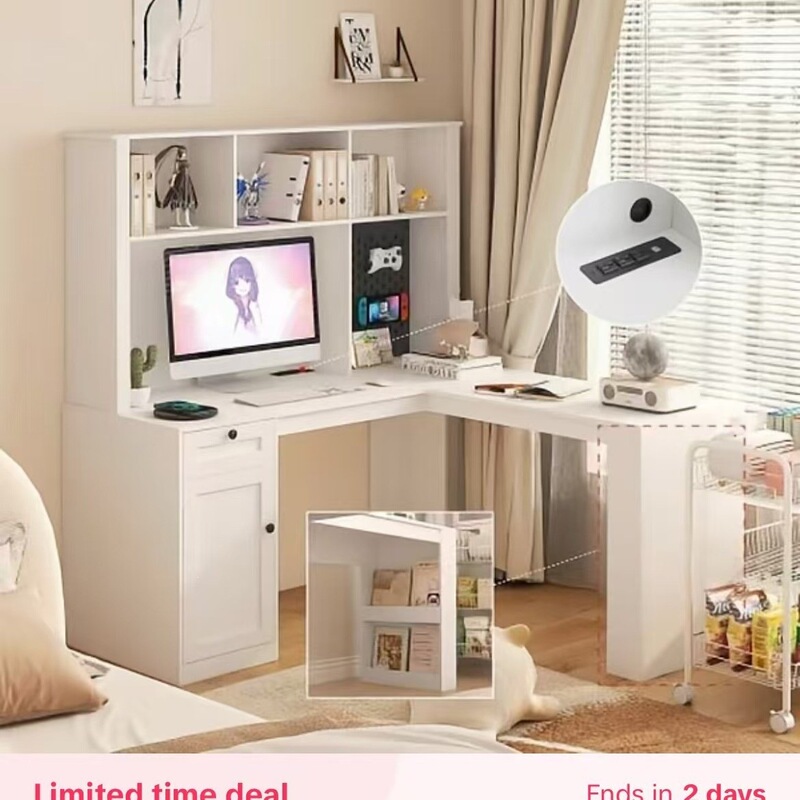 Cross-Border L-Shaped Desk with Socket, Computer Desk with Drawers, Modern Desk with Bookshelf Cross-Border L-Shaped Desk with Socket, Computer Desk with Drawers, Modern Desk with Bookshelf