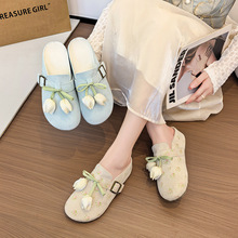 软皮版~包头半拖女鞋外穿2025年新款夏季一脚蹬百搭休闲博肯鞋子