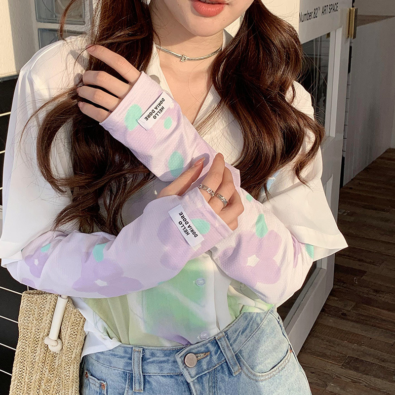 夏季防曬冰袖女ins潮手套開車防紫外線冰絲袖套護臂手袖漸變批發