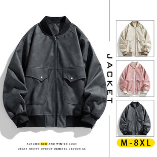 New plus size Tooling PU Leather Clothes Men's Plus Fat Plus Plus Plus Leather Jacket Men's Baseball Clothes Fatty Clothes American Style Street