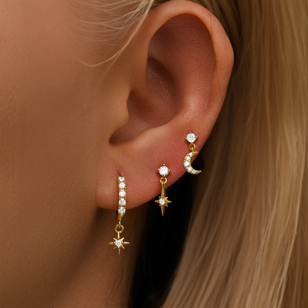 3 Pieces 925 Sterling Silver Zircon Geometric Earrings display picture 7