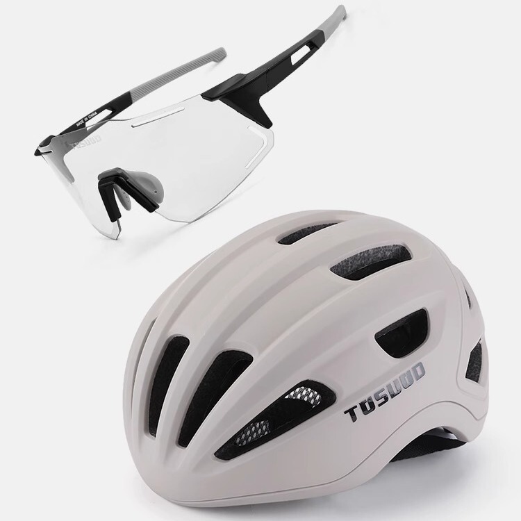 Tosuod Road Bicycle Cycling Helmet Women's One-Piece Breathable Professional Color-Changing Day and Night Glasses for Men