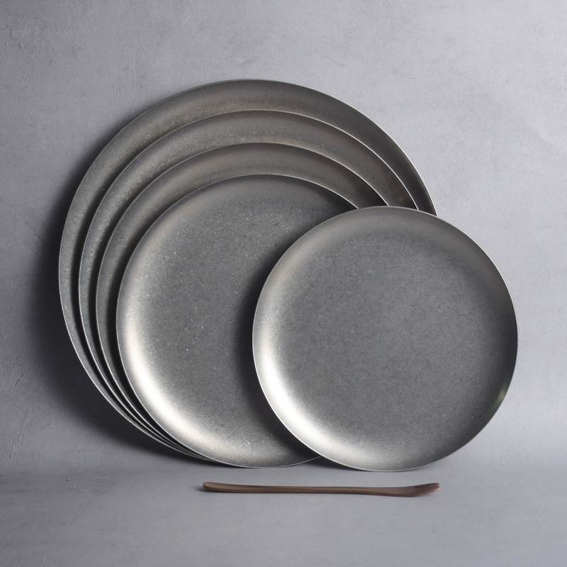 Japanese Style Stainless Steel Western Food Disc Household Restaurant Steak Pagliatella Plate Old Vintage Dish Flat Plate