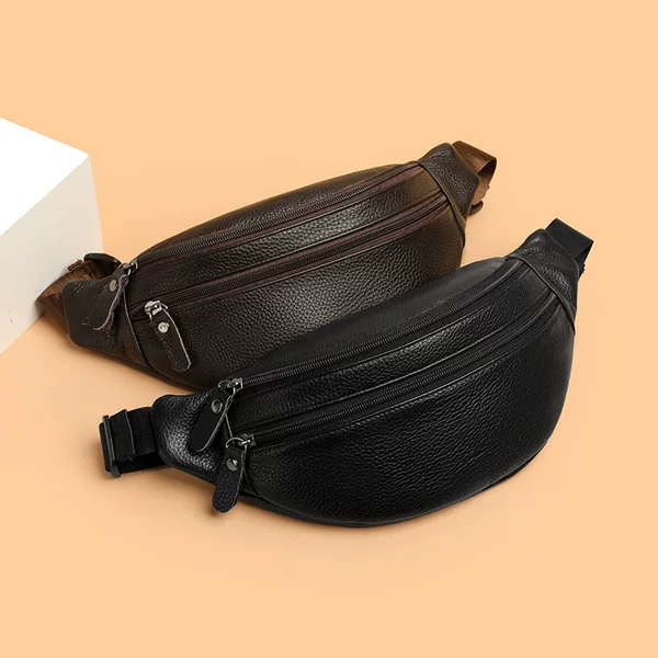 Cross-Border Wholesale Genuine Leather Crossbody Bag Men's Chest Bag 2025 New Simple Casual Men's Bag Trendy Fashion Waist Bag Men