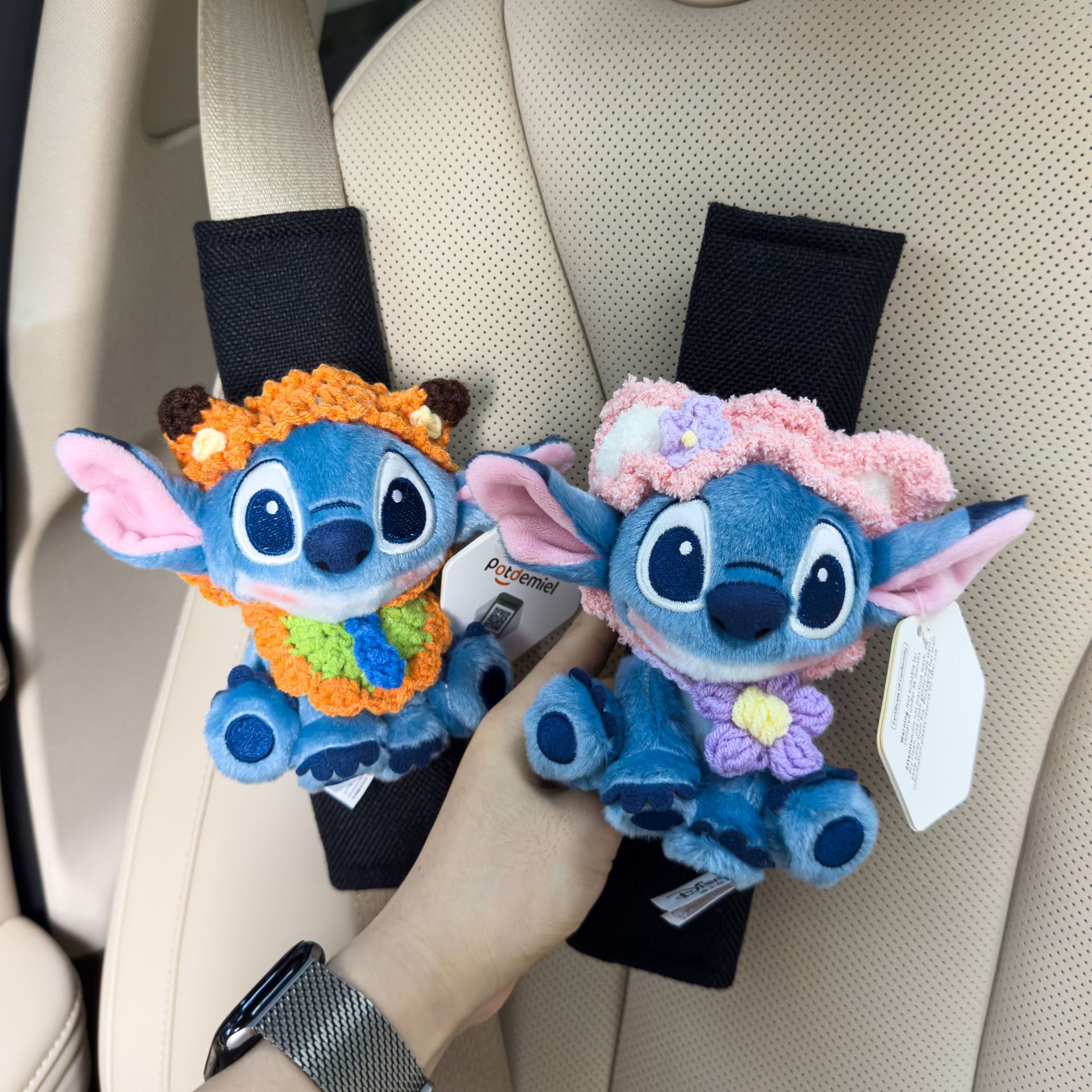 Authentic Lilo and Stitch Doll Car Seat Belt Shoulder Cover Decorative Car Accessories Anti-Stranglehold Car Accessories