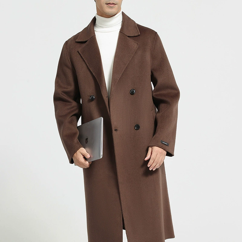 Осенний и зимний новый двубортный мужской двубортный твидовой куртка мужской шерстяной средней и длинной толстый пальто красивый молодой