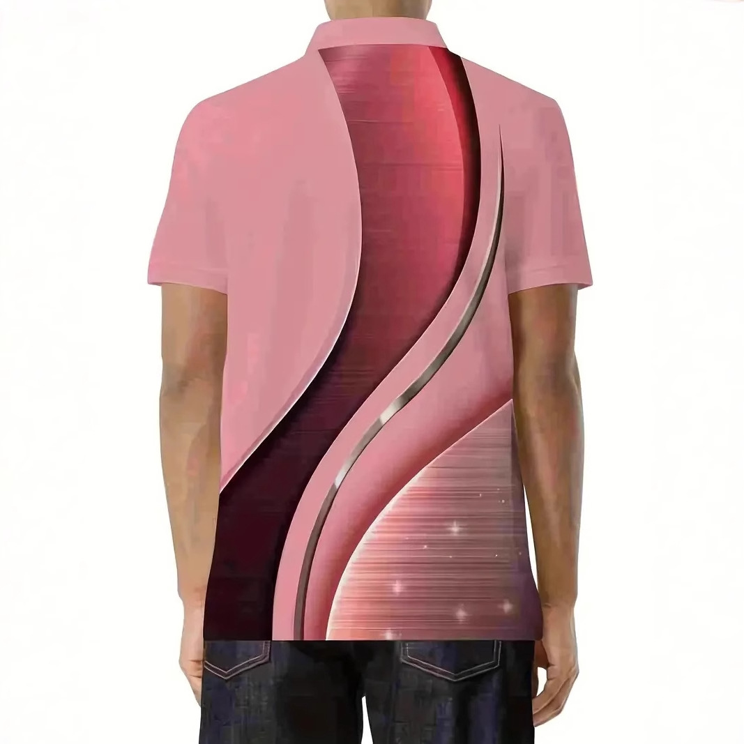 Ropa de hombre europea y americana AliExpress hombres de negocios transfronterizos sueltos de manga corta cremallera camisa POLO tecnología geométrica impresión 3D