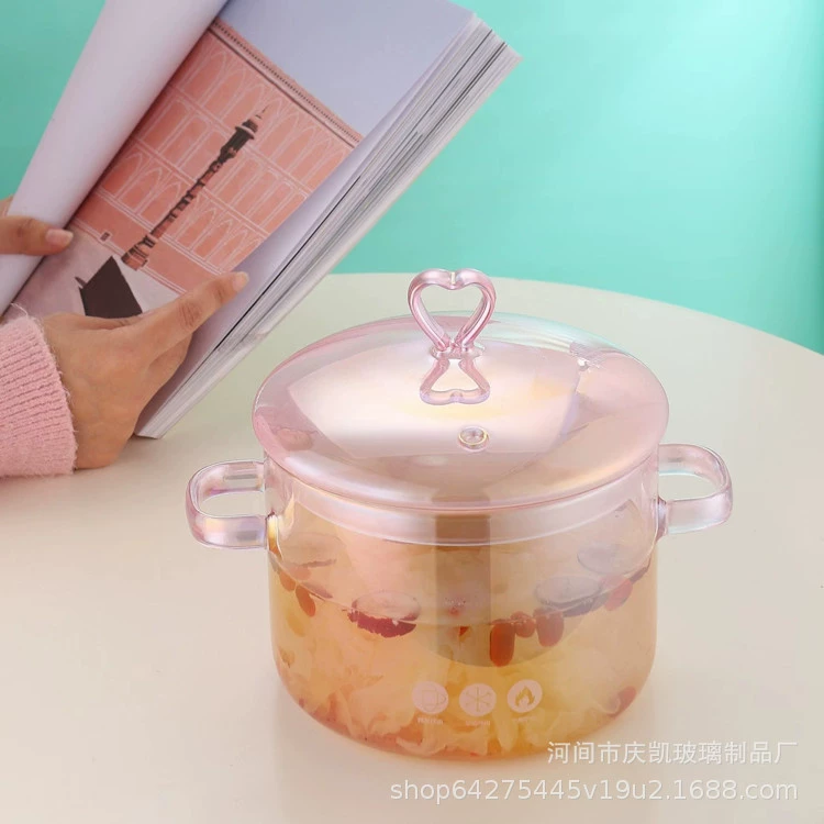 Супница из боросиликатного стекла, с двумя ручками и стеклянной крышкой, 1500 мл или 2000 мл, розовая