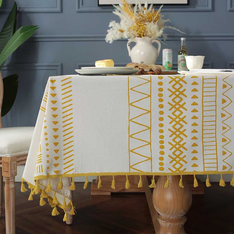 Bohemian Multicolor Printing Geometric Tassel Rectangular Table Cloth Coffee Table Cover Cloth display picture 8