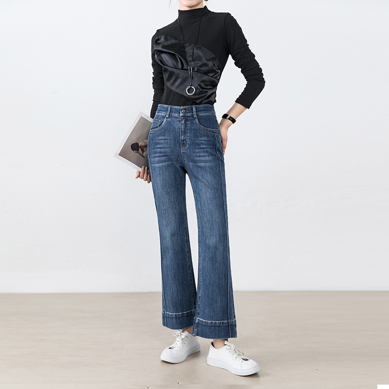 高腰微喇牛仔裤女显瘦2025秋季新款弹力百搭小个子九分直筒喇叭裤|undefined