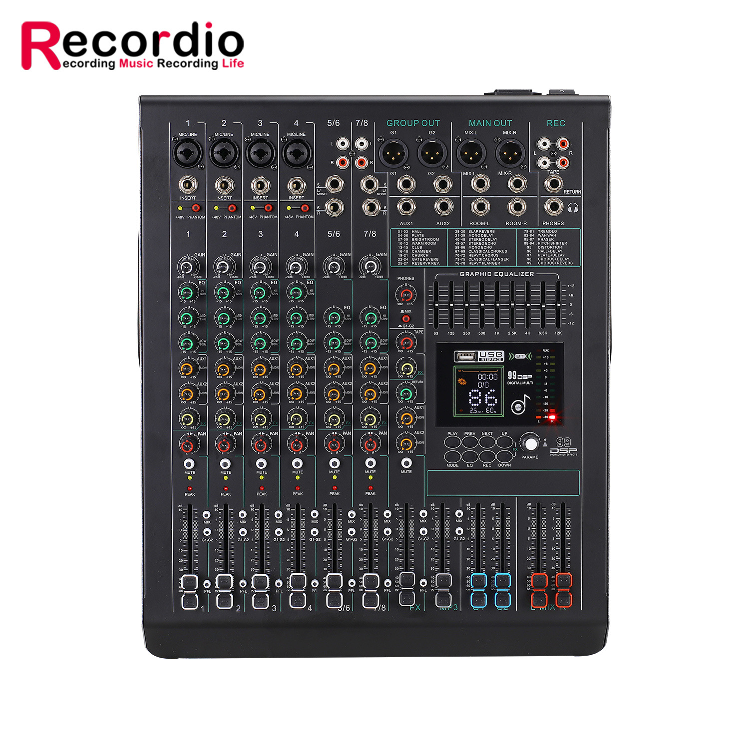 源头厂家调音台路舞台演出婚庆USB调音台MP3蓝牙音频混合8路调台