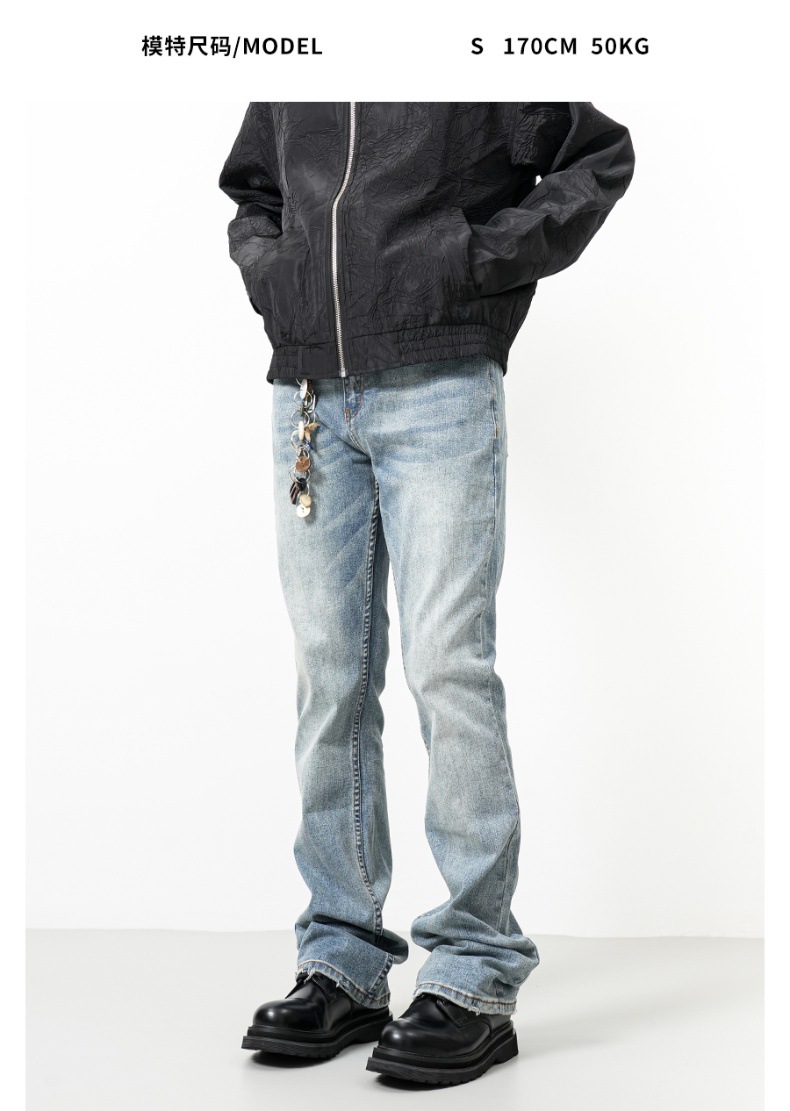 Men's Light Blue Distressed Flared Jeans Loose Straight Fit_voghion.com