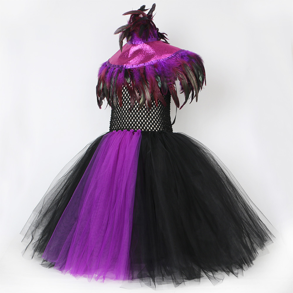 Kinderkleding kinderkleding Halloween kinderheksenkostuum Sleeping Curse meisjesjurk verensjaal paarse en zwarte jurk_voghion.com