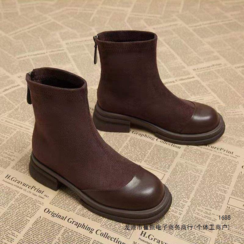 Real soft leather 2026 new autumn super popular trendy women's brown platform chunky heel slim short boots Real soft leather 2026 new autumn super popular trendy women's brown platform chunky heel slim short boots