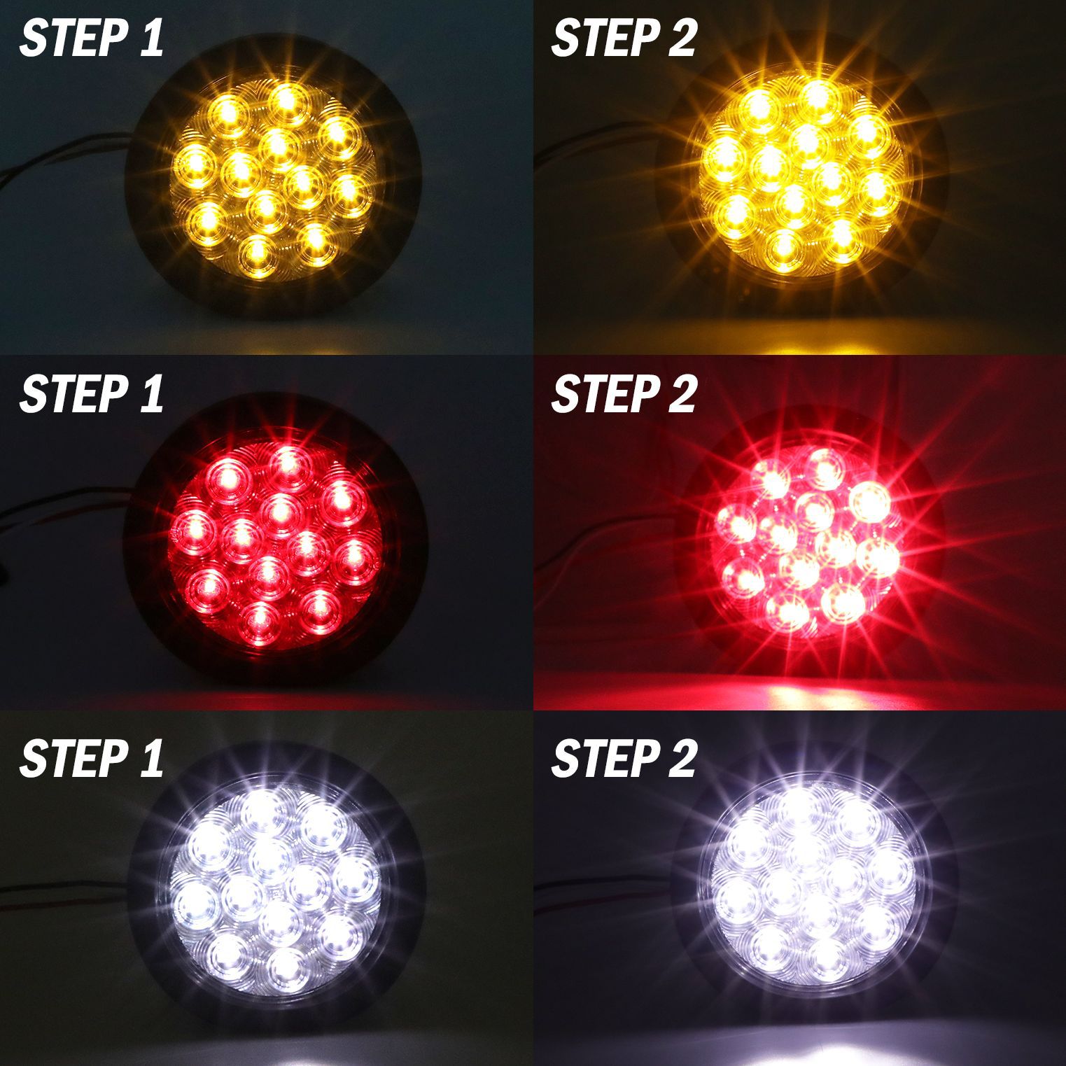 4-Inch 5.5" 12 Led Round Tail Light Yellow Amber with Turn Signal Truck Trailer Light Cross-Border Export