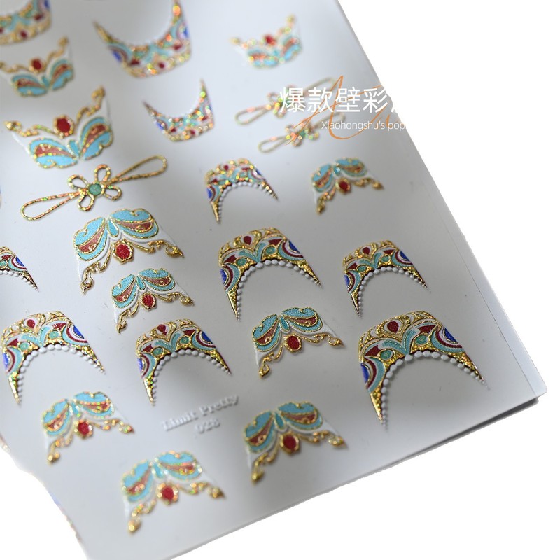 新中式国风典雅壁彩流金美甲贴纸法式花朵浮雕立体穿戴甲装饰品|undefined