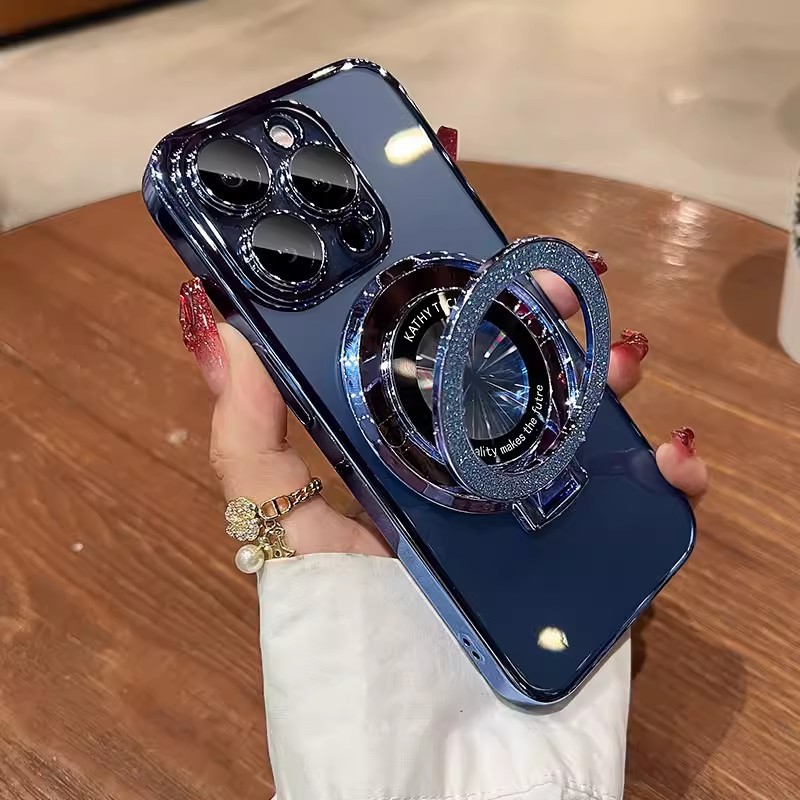 IPhone15メッキtpuフラッシュパウダー磁気吸引スタンド携帯ケースリンゴ16透明転倒防止i14保護カバーを適用|undefined