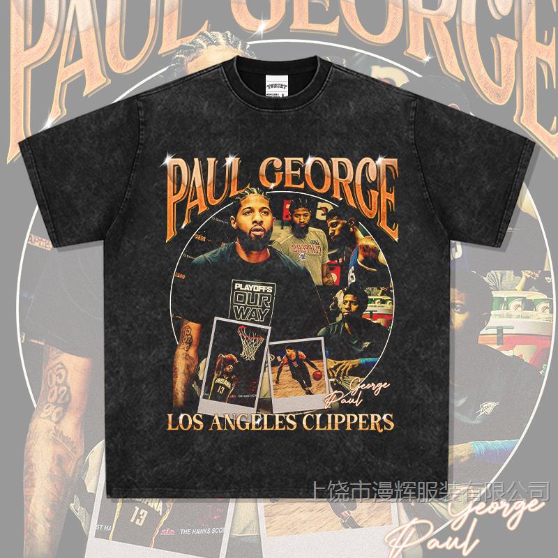 Paul George Paul George American Print Long Sleeve Short Sleeve T-Shirt High Street vintage Washed Top Paul George Paul George American Print Long Sleeve Short Sleeve T-Shirt High Street vintage Washed Top