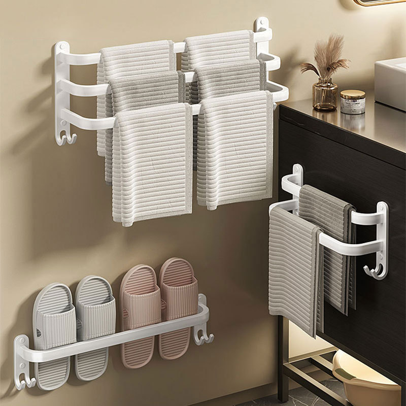 White towel rack, no-drill wall-mounted bathroom towel bar, storage rack for restroom