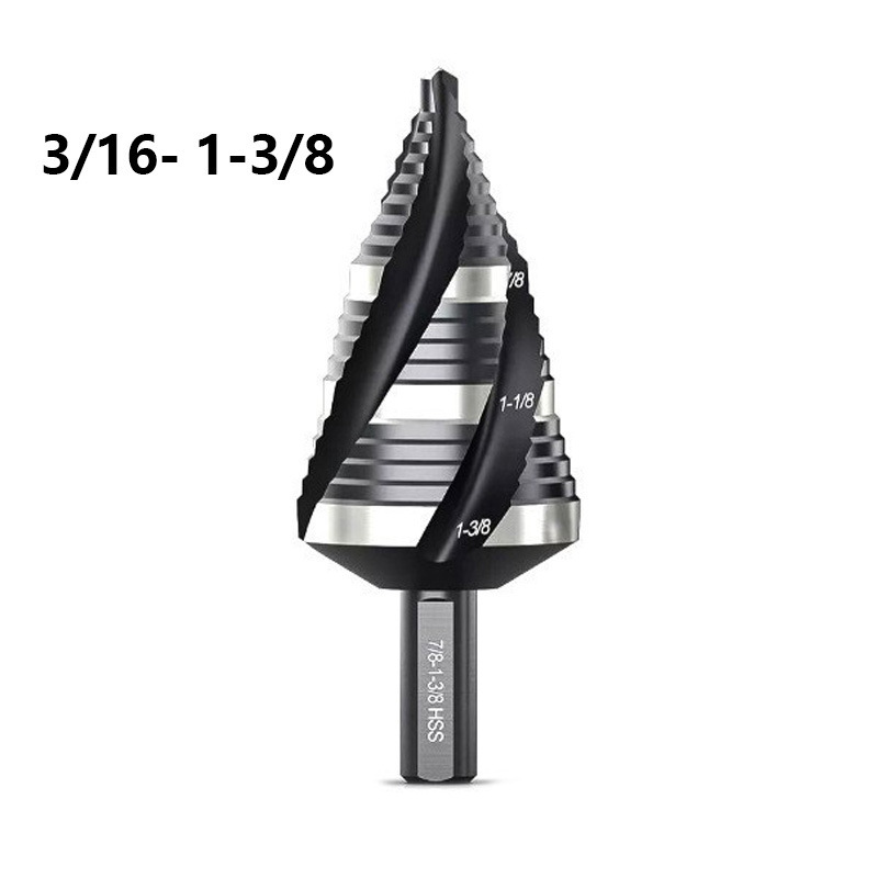 四螺旋槽阶梯钻头套装5PCS 1/8"-1-3/8" 1/4"3/8"高速钢金属钻头|undefined