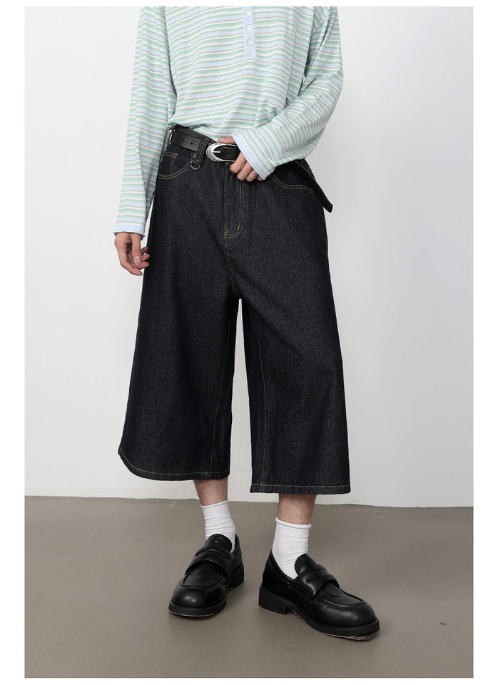 Quần short denim nữ ống rộng lửng kiểu Mỹ — Màu trắng, Màu xanh denim thô, Màu đen thô, Ngụy trang màu mơ chi tiết 31