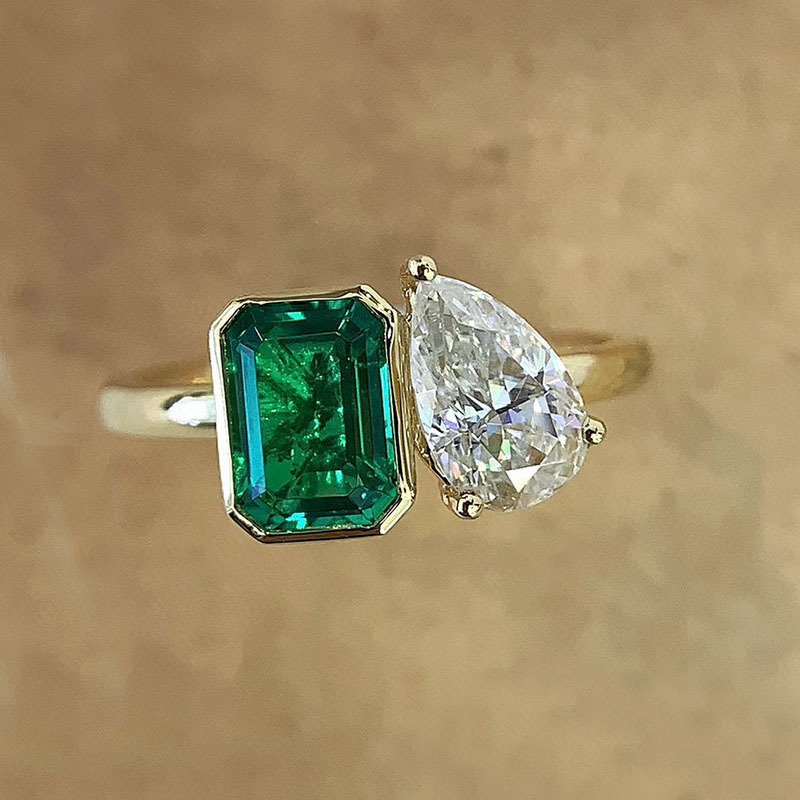 18K gold emerald-cut teardrop-shaped lab-grown diamond ring for women, suitable for engagements and weddings, laboratory diamond ring, factory direct sales.