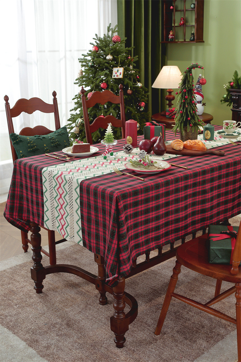 Runner a quadri patchwork per il commercio estero transfrontaliero, tovaglia da caffè con decorazioni natalizie, copritavolo da pranzo,_voghion.com