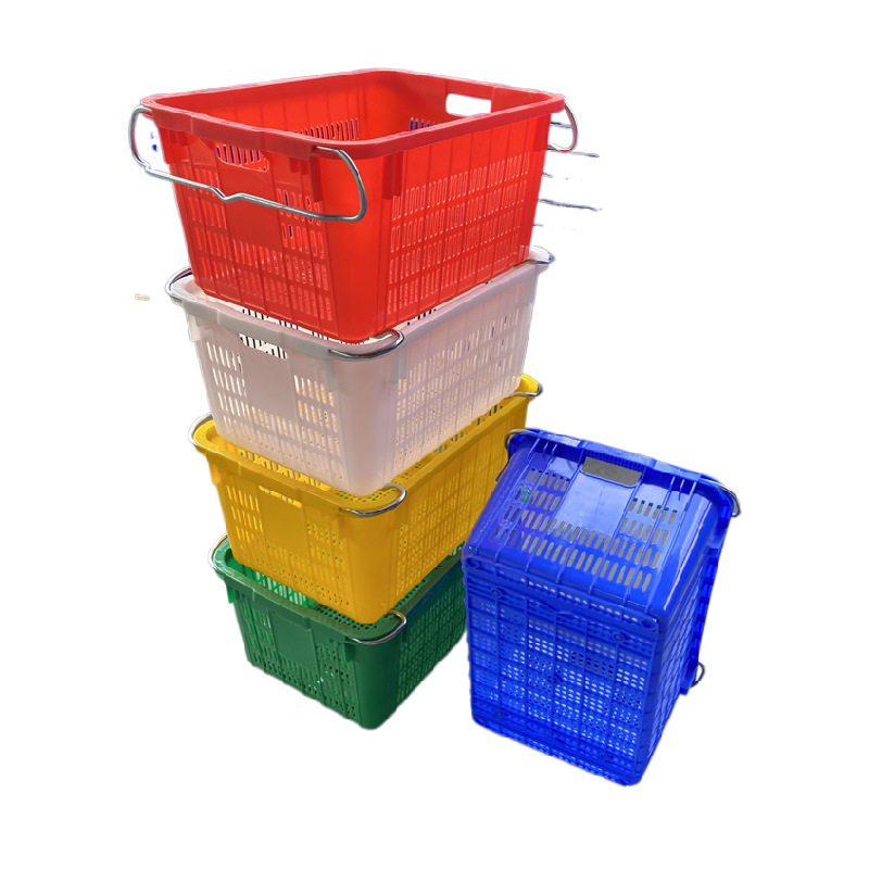 现货海南塑料周转箩超市菜箩生鲜配送周转筐水果框产地蔬菜铁耳箩