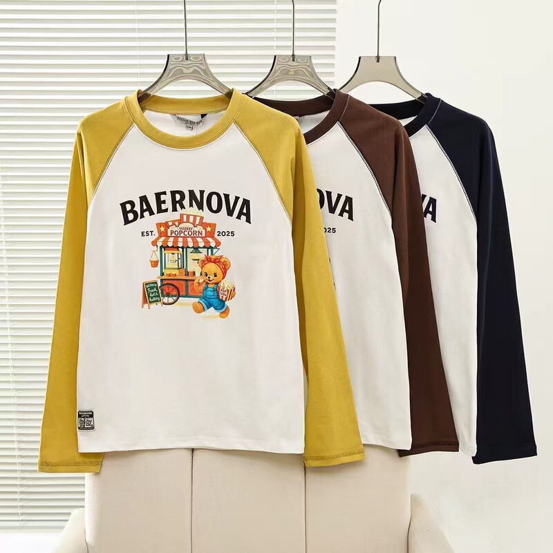2026 Spring and Summer New Style College Style Cute Cartoon Print Contrasting Color Raglan Long-Sleeved T-Shirt for Women Ytlw2612N1A 2026 Spring and Summer New Style College Style Cute Cartoon Print Contrasting Color Raglan Long-Sleeved T-Shirt for Women Ytlw2612N1A