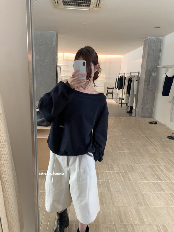 I MISS字母刺绣露肩卫衣女2025秋季设计感别致宽松显瘦休闲上衣|undefined