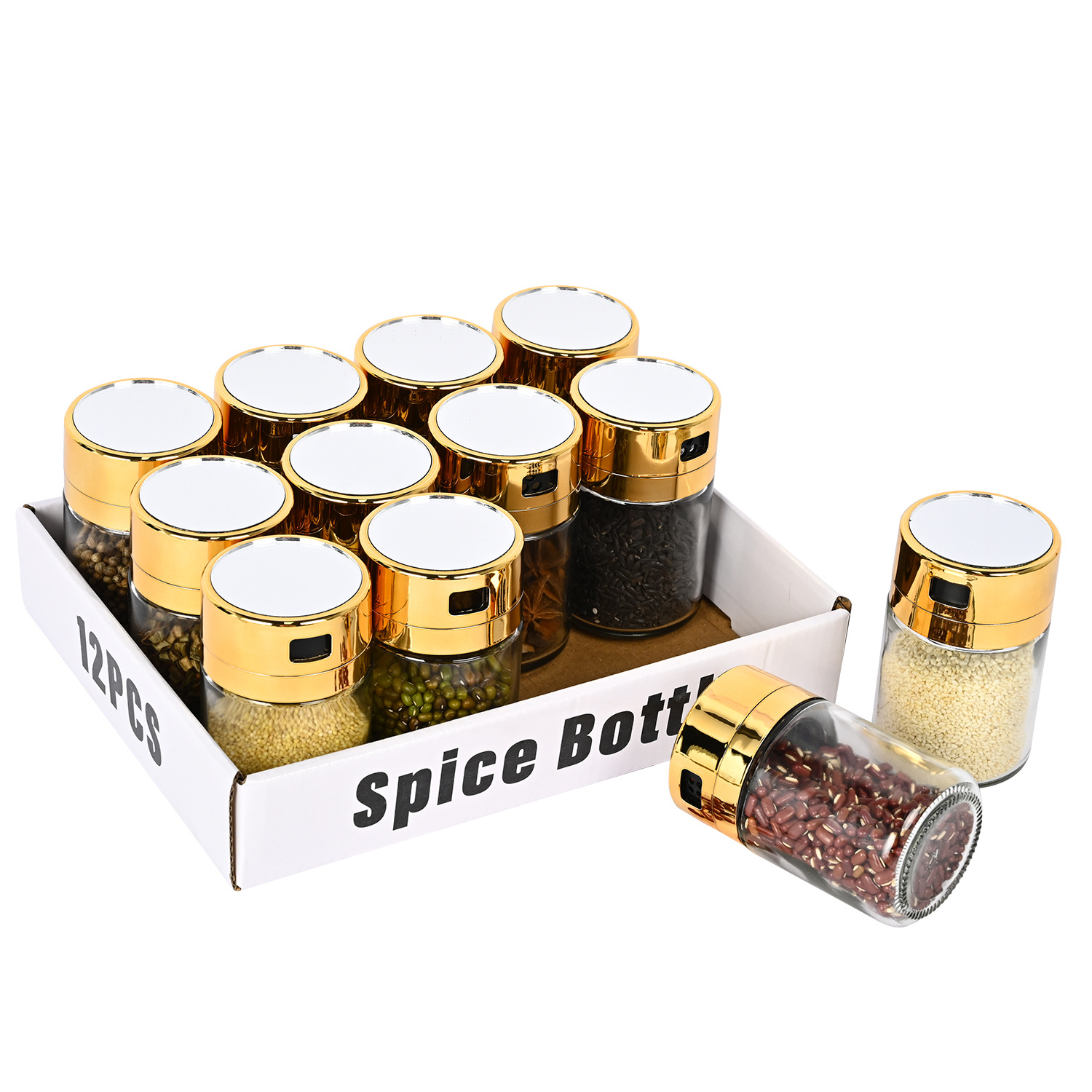 Venta caliente transfronteriza cocina de acero inoxidable Luz de lujo de vidrio condimento tarro traje hogar sellado de vidrio condimento tarro al por mayor