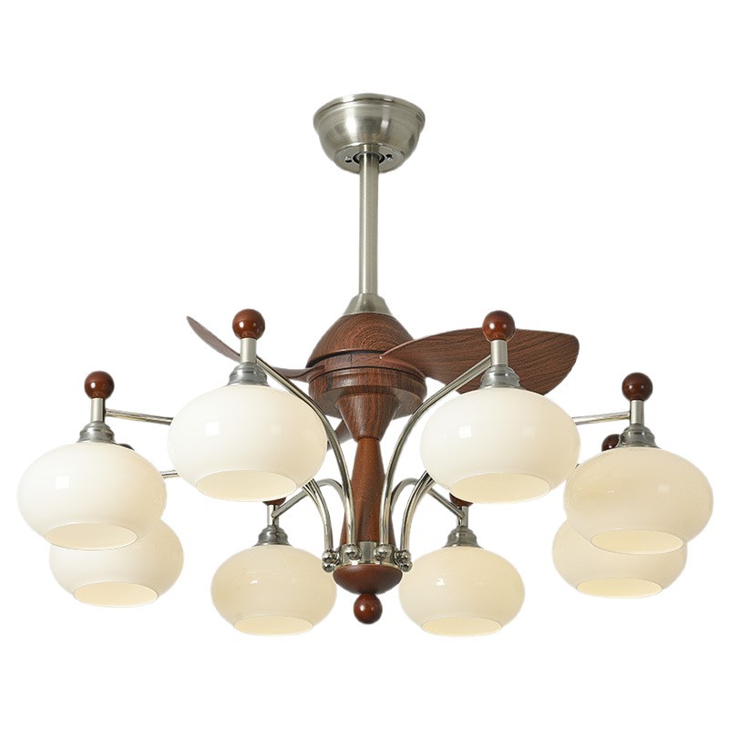 Lámpara de ventilador medieval 2025 nueva sala de estar comedor ventilador de techo americano de estilo europeo con lámpara lámpara silenciosa de conversión de frecuencia integrada