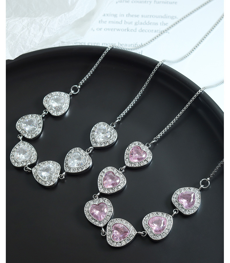 Fashion Heart Shape Titanium Steel Plating Inlay Zircon Necklace 1 Piece