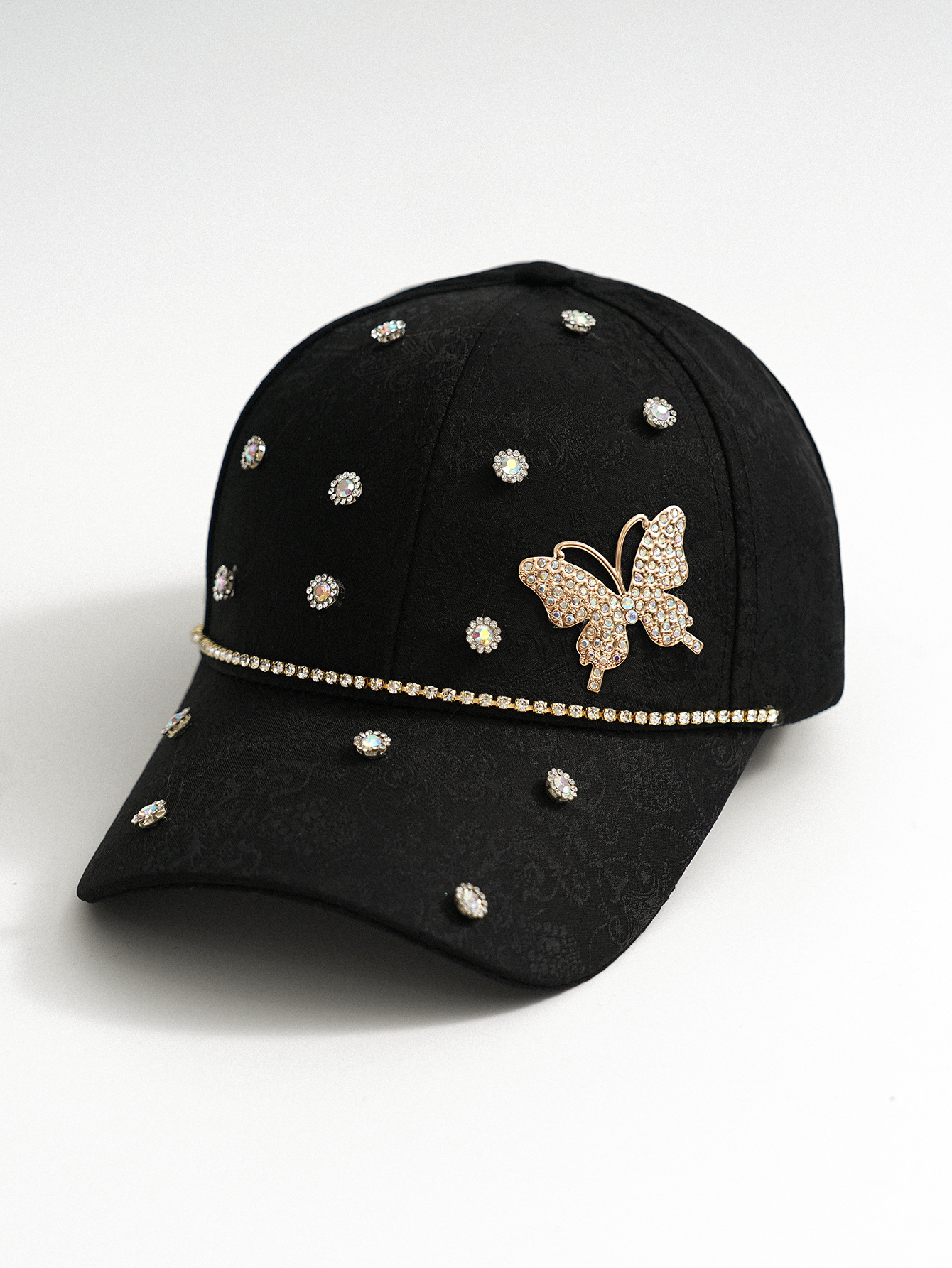 Hombres y mujeres pareja sombrero de béisbol hecho a mano con diamantes lindos mariposa flash flor accesorios de gemas de moda callejera citas